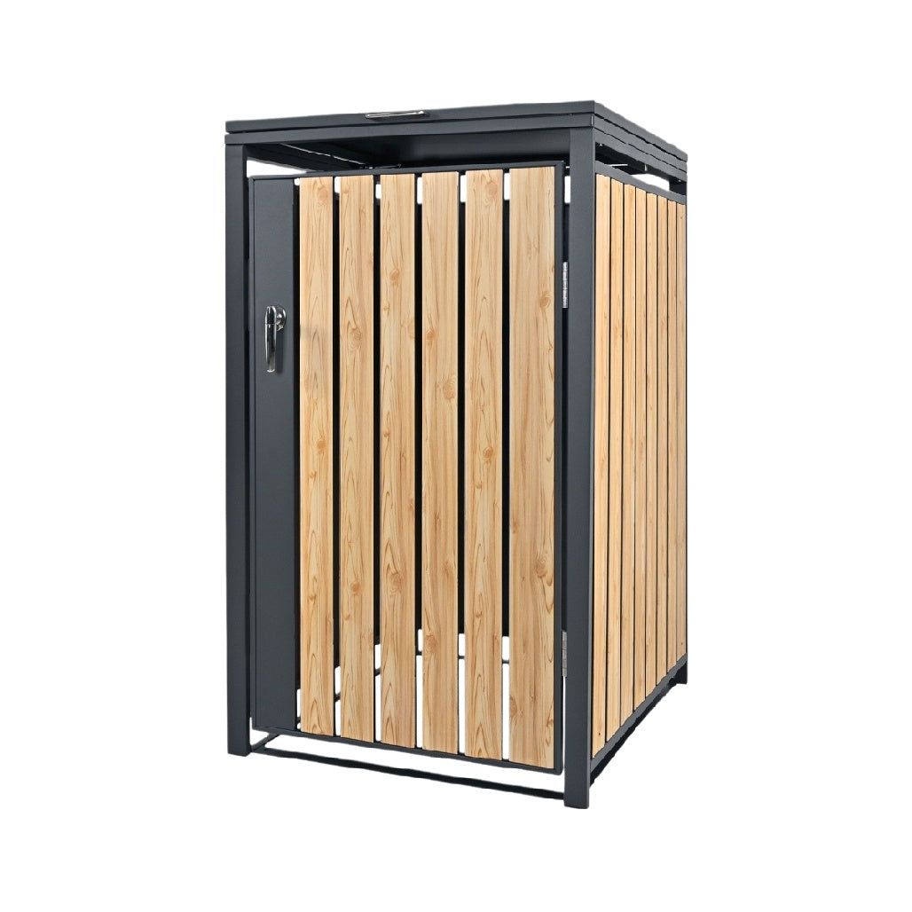Moderne Holz-Gartenbox mit Metallrahmen
